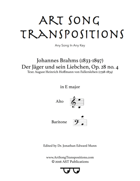 Free Sheet Music Der Jger Und Sein Liebchen Op 28 No 4 E Major