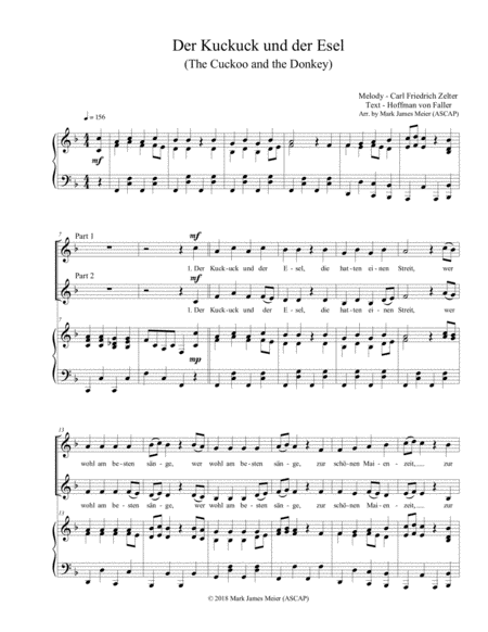 Der Kuckuck Und Der Esel The Cuckoo And The Donkey Sheet Music