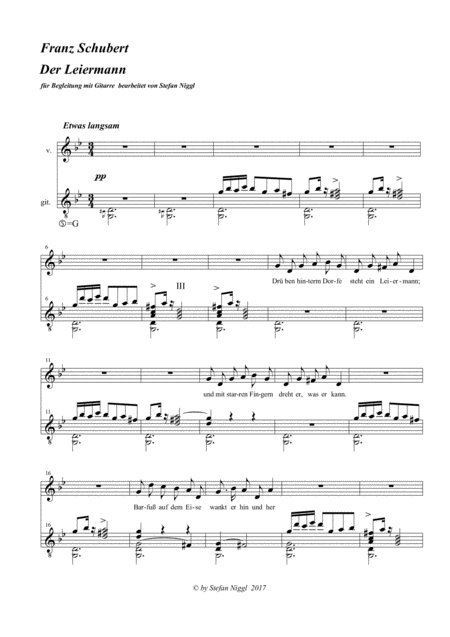 Free Sheet Music Der Leiermann For Medium Voice And Guitar G Minor