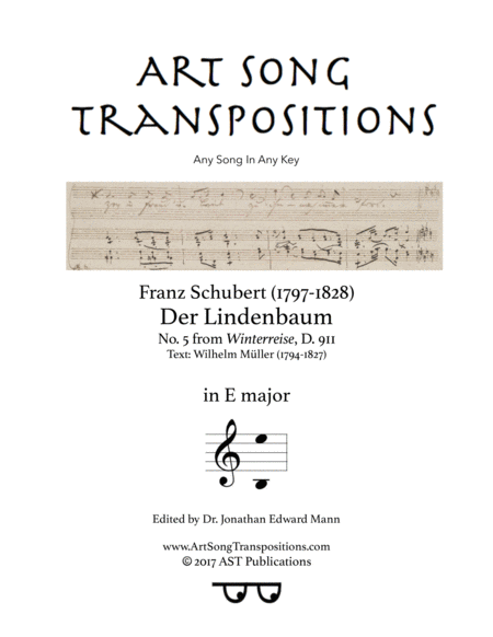 Free Sheet Music Der Lindenbaum D 911 E Major