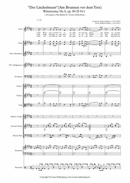 Der Lindenbaum The Linden Tree Arranged As Pop Ballad Sheet Music