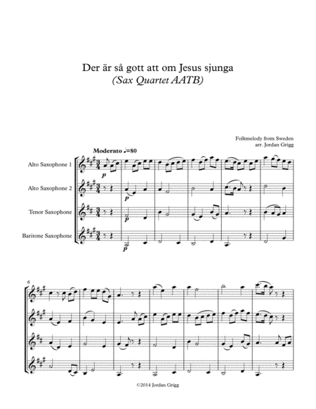 Der Rs Gott Att Om Jesus Sjunga Sax Quartet Aatb Sheet Music