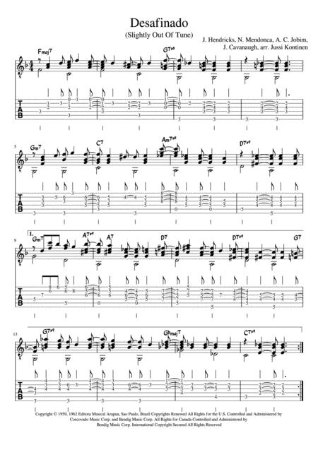 Desafinado Slightly Out Of Tune Solo Guitar Arrangement Sheet Music