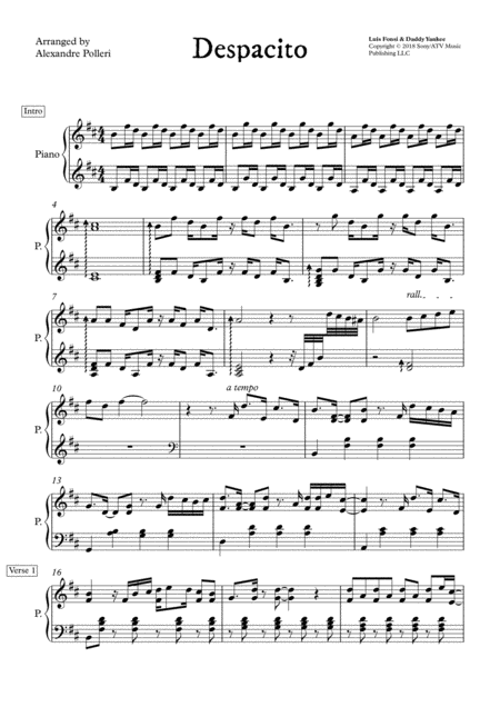 Despacito Advanced Piano Arrangement Sheet Music