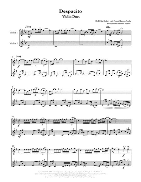 Free Sheet Music Despacito By Luis Fonsi And Daddy Yankee Violin Duet