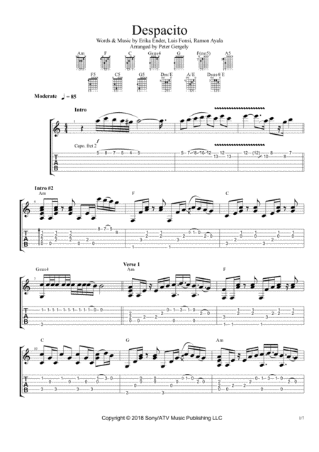 Despacito Fingerstyle Guitar Sheet Music