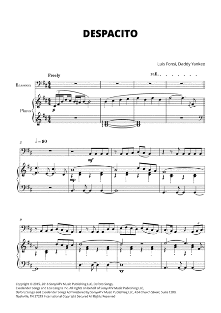 Despacito For Bassoon And Piano Sheet Music