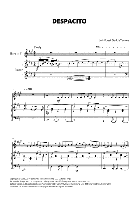 Despacito For French Horn And Piano Sheet Music