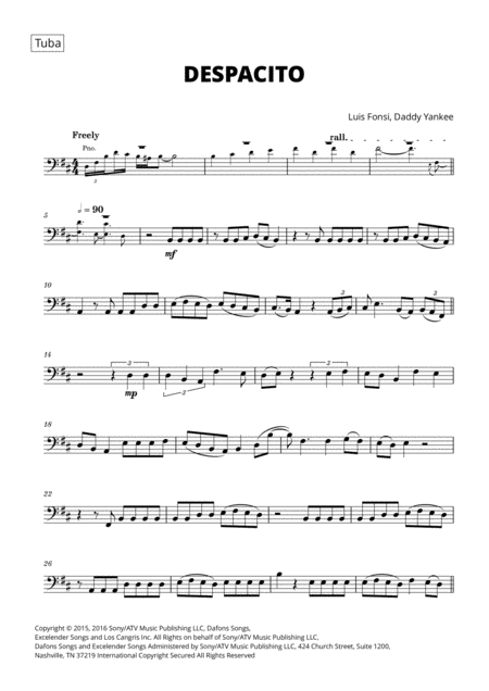 Free Sheet Music Despacito For Tuba