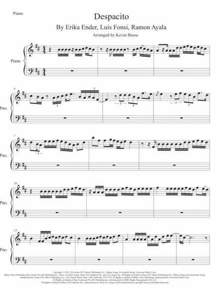 Despacito Original Key Piano Sheet Music