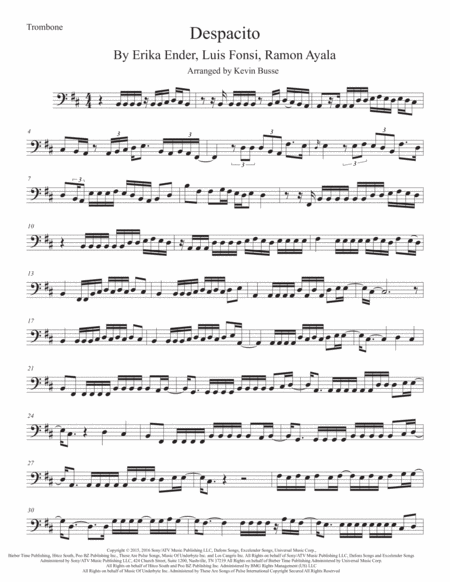 Free Sheet Music Despacito Original Key Trombone