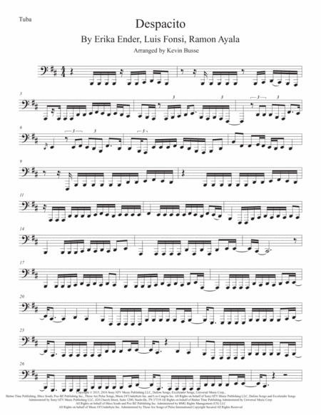 Despacito Original Key Tuba Sheet Music