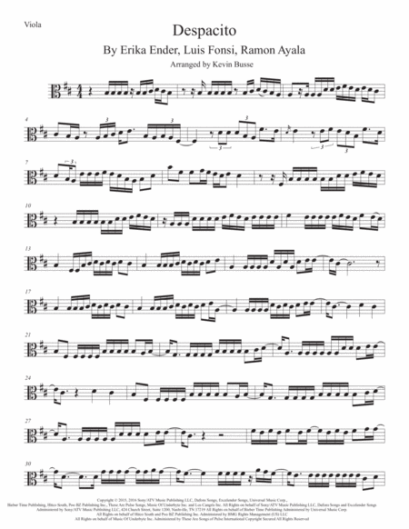 Despacito Original Key Viola Sheet Music