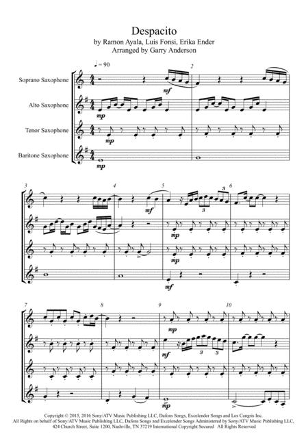 Despacito Saxophone Quartet Sheet Music