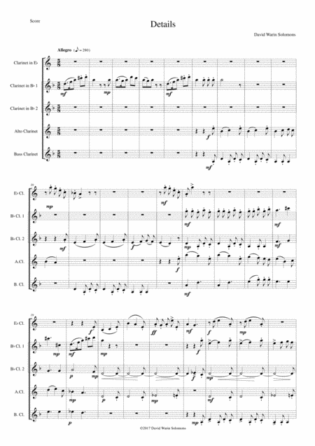 Free Sheet Music Details For Clarinet Quintet 1 E Flat 2 B Flats 1 Alto 1 Bass