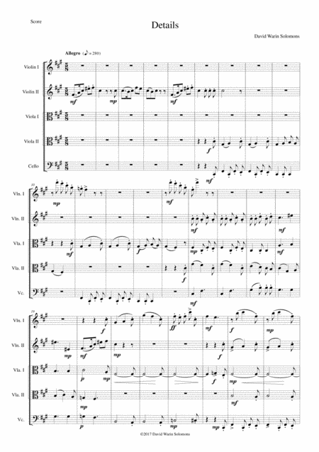 Details For String Quintet 2 Violins 2 Violas 1 Cello Sheet Music