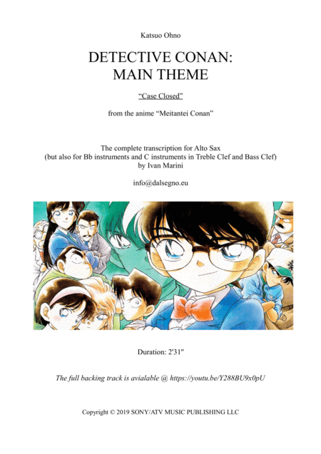 Free Sheet Music Detective Conan Main Theme Case Closed By Katsuo Ohno