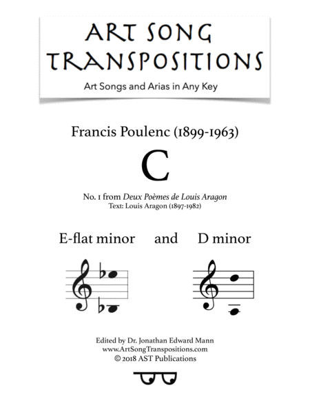 Deux Pomes De Louis Aragon C In 2 Low Keys E Flat D Minor Sheet Music