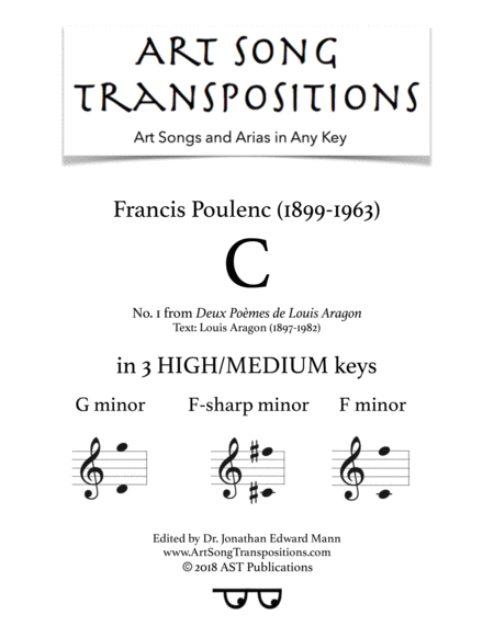 Deux Pomes De Louis Aragon C In 3 High Medium Keys G F Sharp F Minor Sheet Music