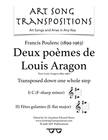 Free Sheet Music Deux Pomes De Louis Aragon Transposed Down One Whole Step F Sharp Minor E Flat Major