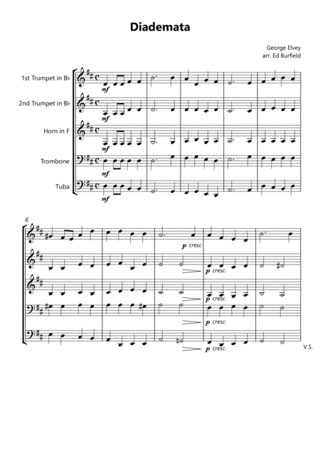 Free Sheet Music Diademata Hymn Tune For Brass Quintet With Descant