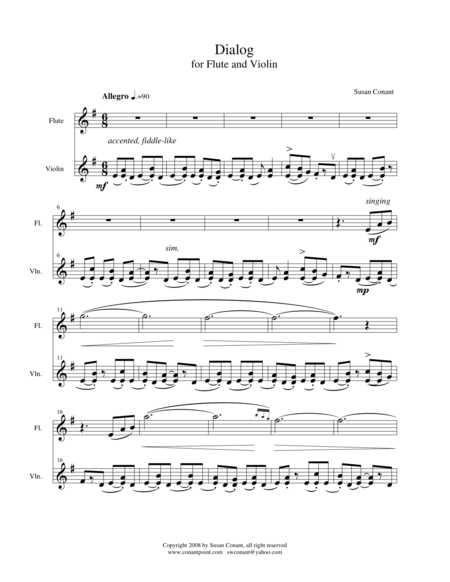 Dialog For Flute And Violin Sheet Music