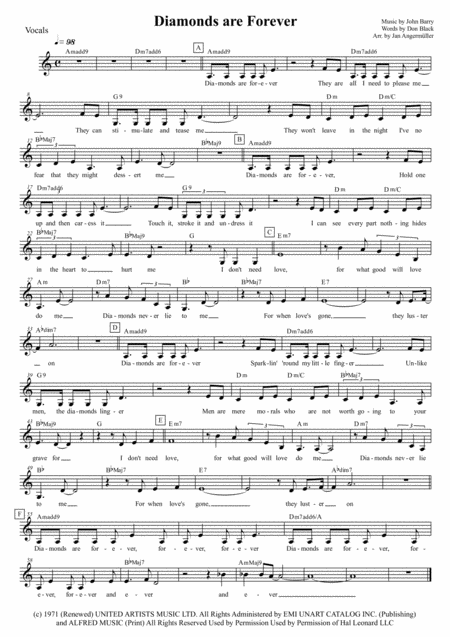 Free Sheet Music Diamonds Are Forever Vocals W Chords