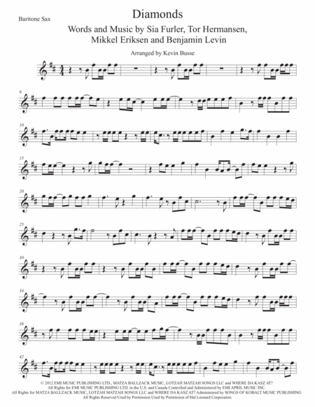 Free Sheet Music Diamonds Bari Sax