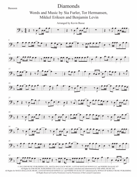 Free Sheet Music Diamonds Bassoon