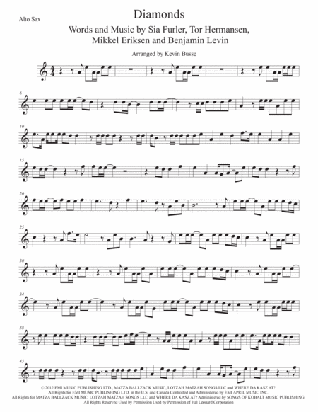 Diamonds Easy Key Of C Alto Sax Sheet Music