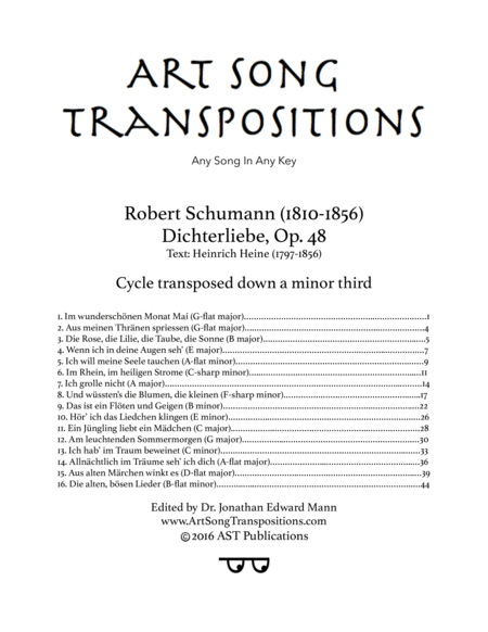 Free Sheet Music Dichterliebe Op 48 Cycle Transposed Down A Minor Third