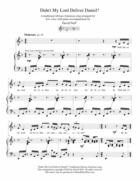 Didnt My Lord Deliver Daniel Low Voice Edition Sheet Music