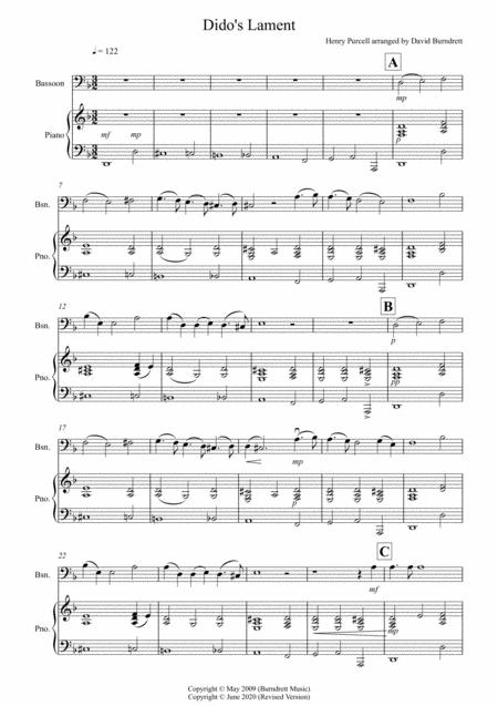 Free Sheet Music Didos Lament For Bassoon And Piano