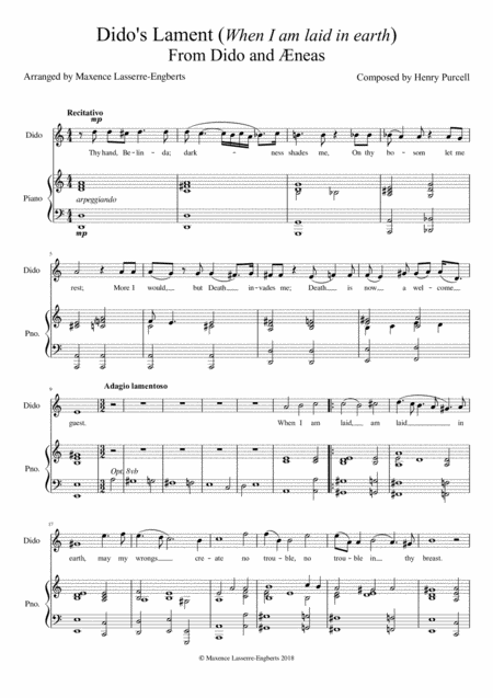 Didos Lament When I Am Laid In Earth High Voice Sheet Music