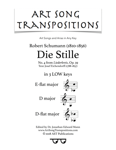 Die Stille Op 39 No 4 In 3 Low Keys E Flat D D Flat Major Sheet Music