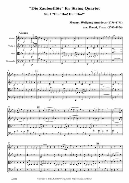 Die Zauberflte For String Quartet No 1 Hm Hm Hm Hm Sheet Music