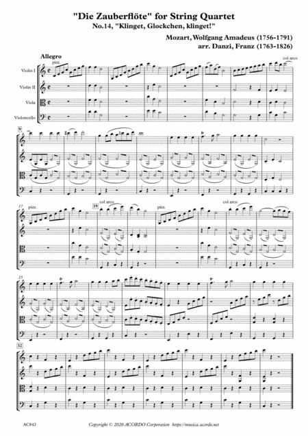 Free Sheet Music Die Zauberflte For String Quartet No 14 Klinget Glockchen Klinget