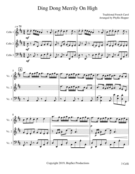 Ding Dong Merrily On High Cello Trio Sheet Music