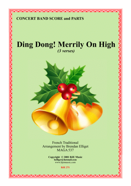 Free Sheet Music Ding Dong Merrily On High Concert Band Score And Parts