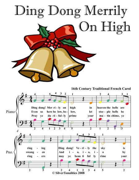 Ding Dong Merrily On High Easy Piano Sheet Music With Colored Notes Sheet Music