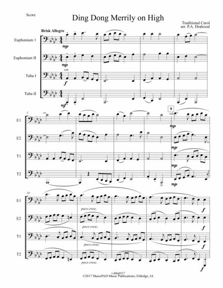 Ding Dong Merrily On High For Tuba Low Brass Quartet Sheet Music