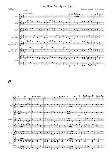 Free Sheet Music Ding Dong Merrily On High Jazzy Style For Flute Quartet