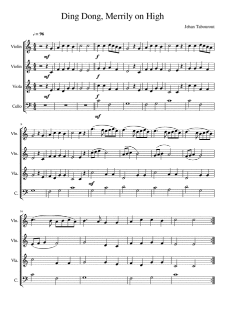 Ding Dong Merrily On High String Quartet Sheet Music