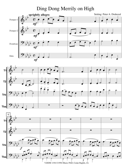 Free Sheet Music Ding Dong Merrily On High Traditional English Christmas Carol For Brass Quartet