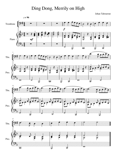 Ding Dong Merrily On High Trombone Bass Clef Solo Sheet Music