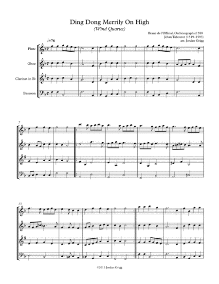 Free Sheet Music Ding Dong Merrily On High Wind Quartet