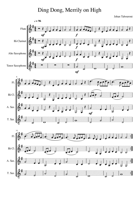 Ding Dong Merrily On High Woodwind Quartet Sheet Music