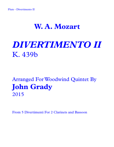 Divertimento 2 For Woodwind Quintet K 439 Sheet Music