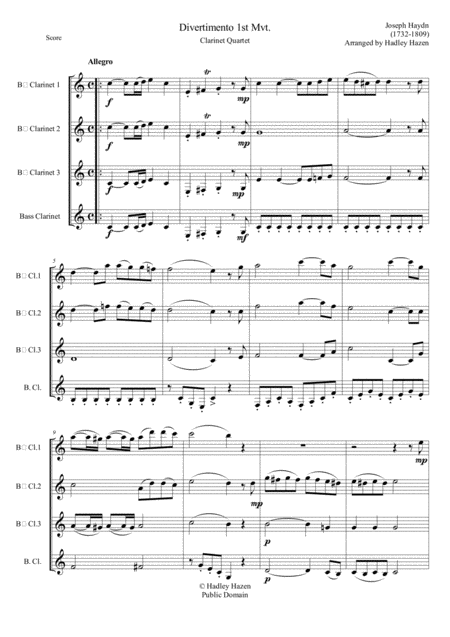 Free Sheet Music Divertimento Mtv 1 In Bb For Clarinet Quartet