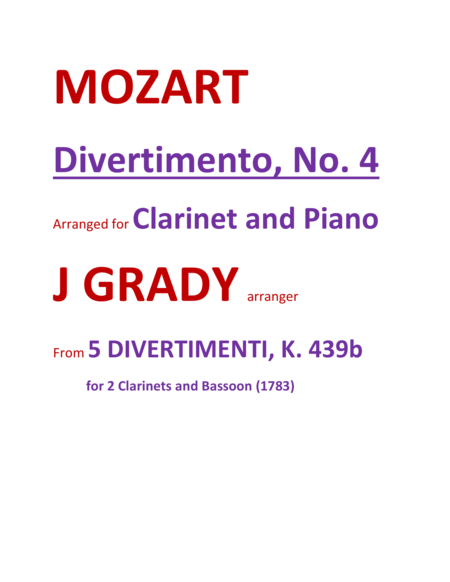 Divertimento Nbr 4 For Clarinet And Piano K 439 Sheet Music